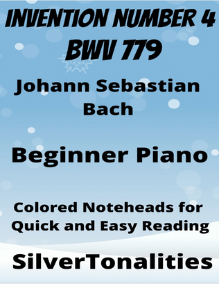 Book cover for Invention Number 8 BWV 779 Beginner Piano Sheet Music with Colored Notation