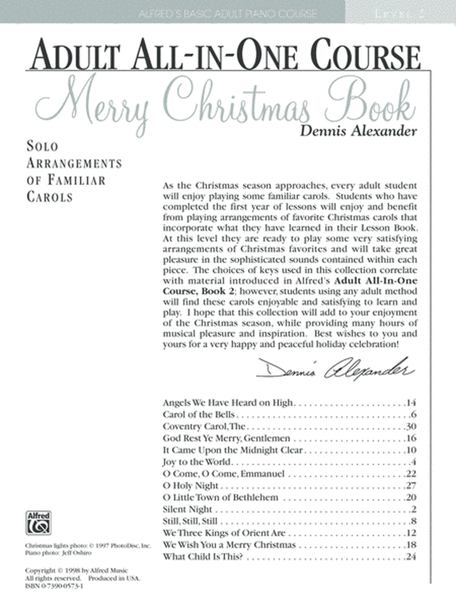 Alfred's Basic Adult All-in-One Christmas Piano, Book 2