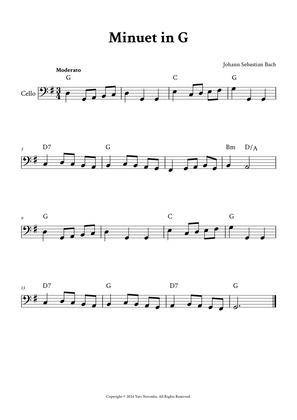 Minuet in G - For Easy Cello (with Chords)