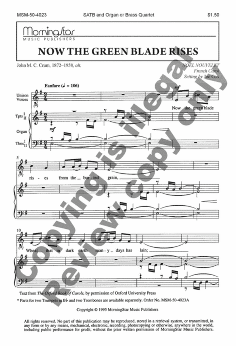 Now the Green Blade Rises (Choral Score)