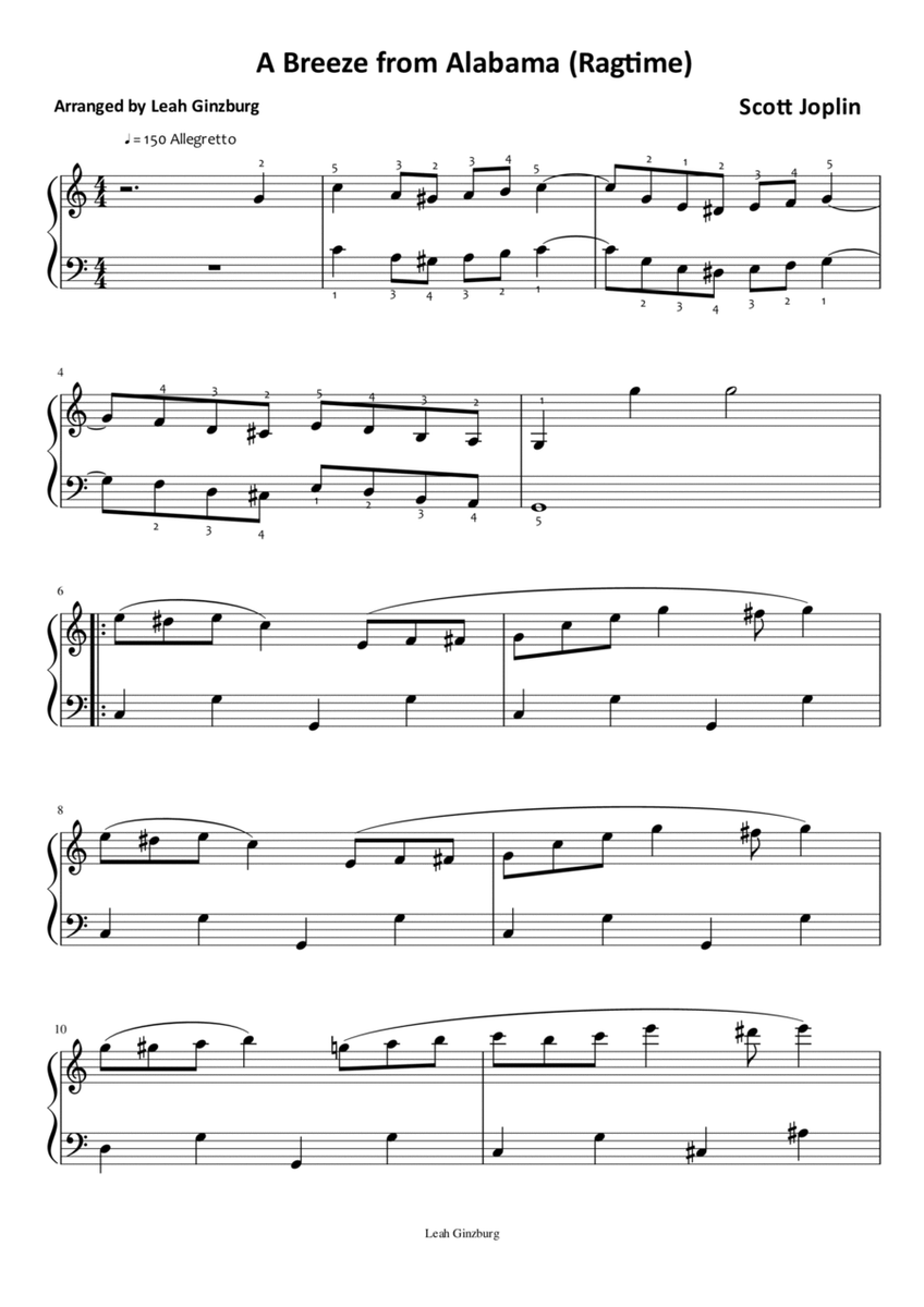 "A Breeze From Alabama" by Scott Joplin, easy version by Leah Ginzburg