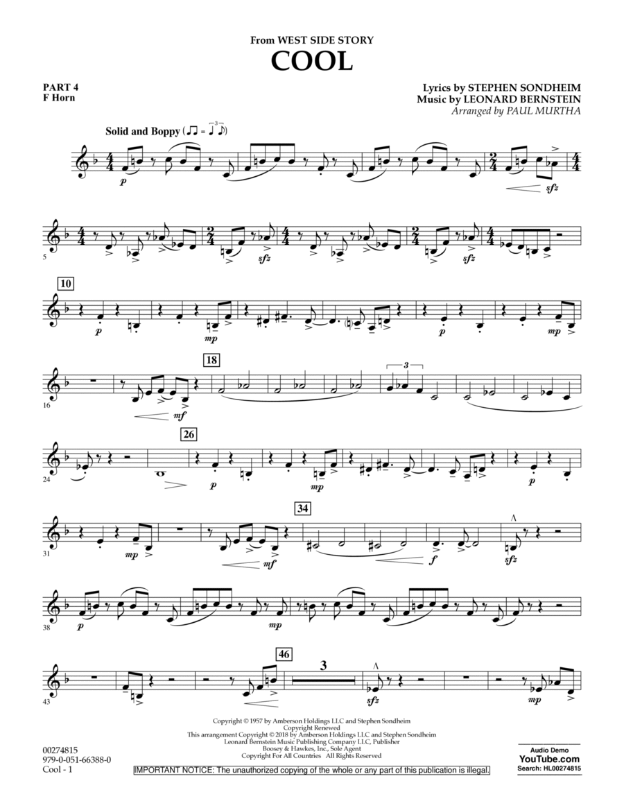 Cool (from West Side Story) (arr. Murtha) - Pt.4 - F Horn