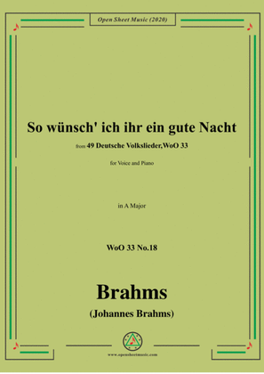 Book cover for Brahms-So wünsch' ich ihr ein gute Nacht,WoO 33 No.18,in A Major,for Voice&Pno