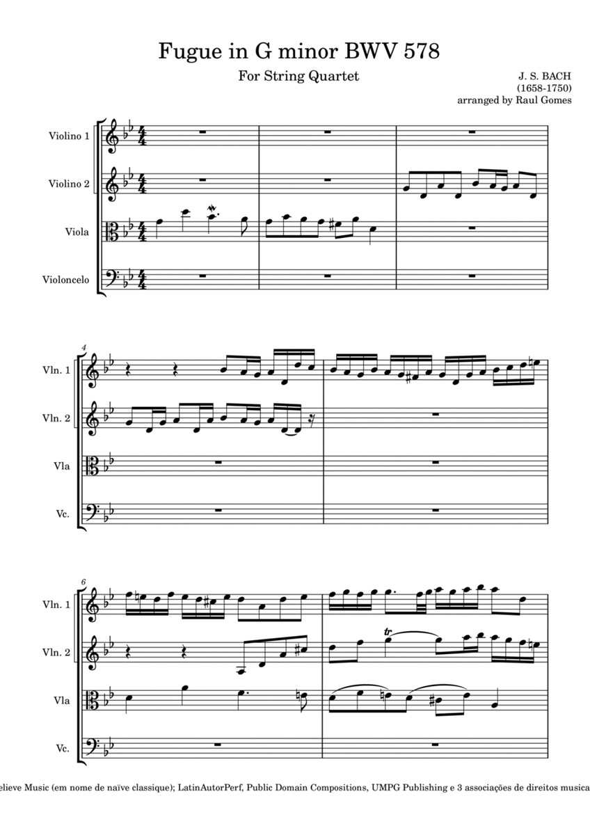 BWV 578 "Little" Fugue In G Minor For String Quartet image number null