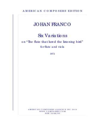 Book cover for [Franco] Six Variations on "The Flute That Lured the Listening Bird"