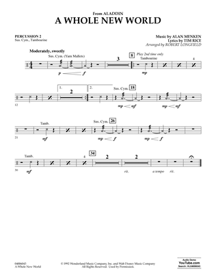 Book cover for A Whole New World (from Aladdin) (arr. Robert Longfield) - Percussion 2