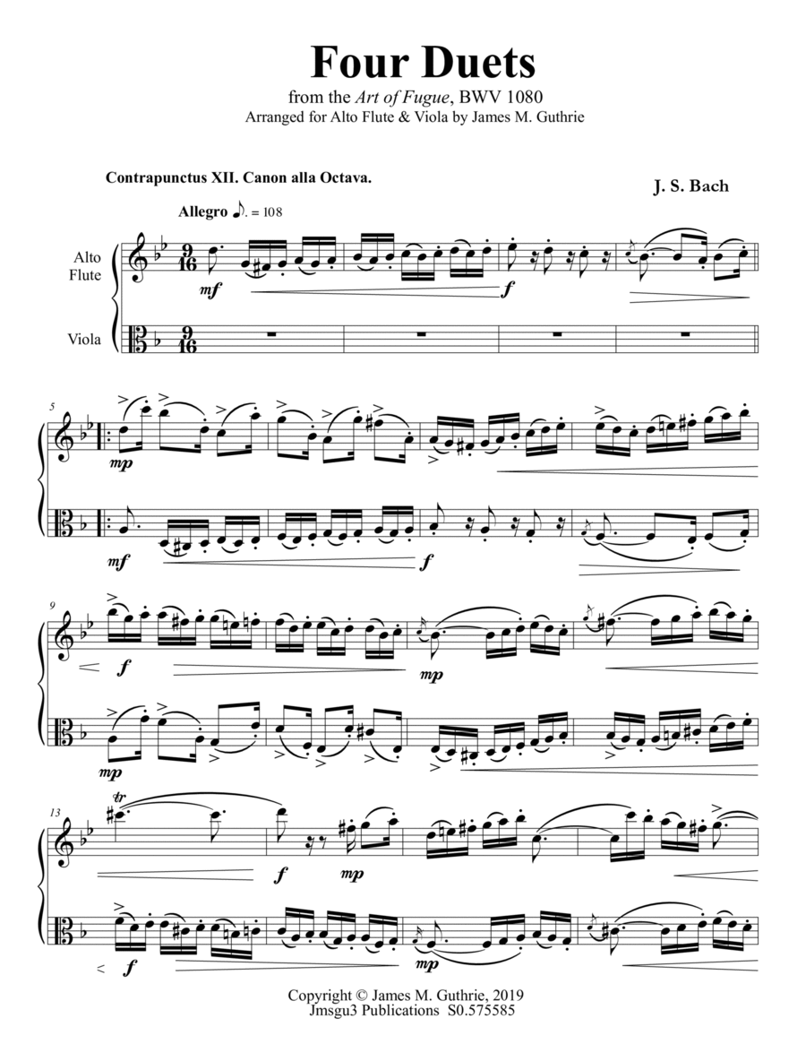 Bach: Four Duets from the Art of Fugue for Alto Flute & Viola image number null