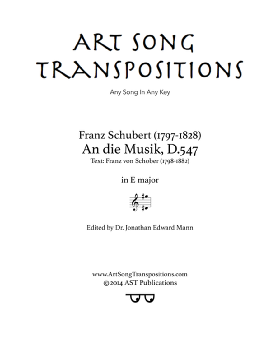 SCHUBERT: An die Musik, D. 547 (transposed to E major)