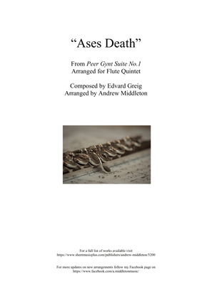 Book cover for Ases Death from Peer Gynt Suite arranged for Flute Quintet