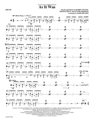 As It Was (arr. Mark Brymer) - Drums