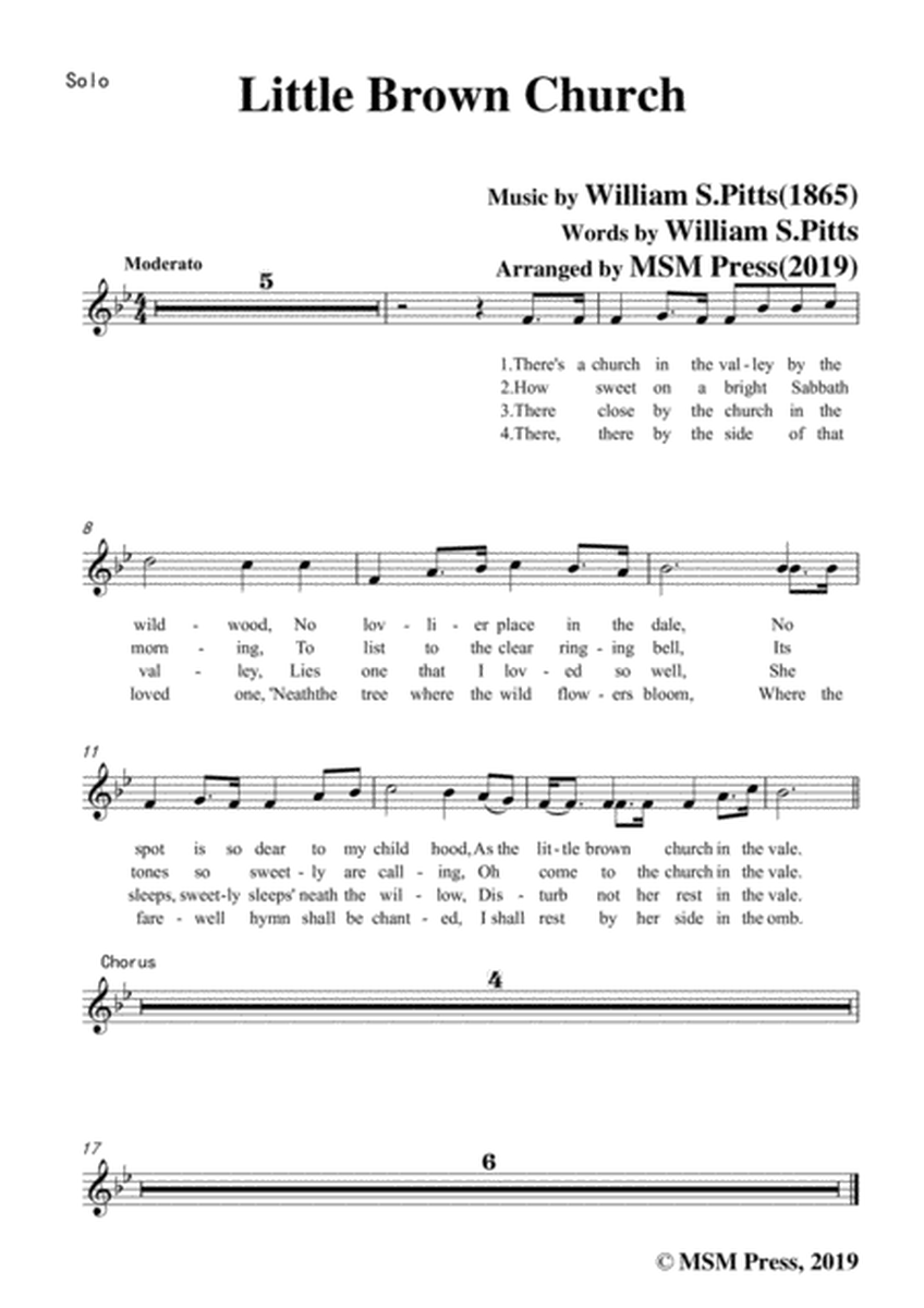 William S. Pitts-Little Brown Church,in B flat Major,for Voice and Piano image number null