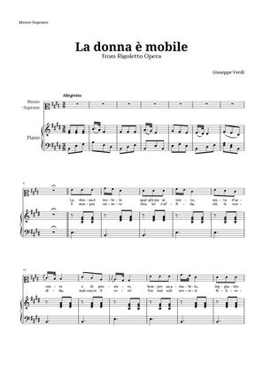 Book cover for La donna è mobile in E major for Mezzo Soprano and Piano