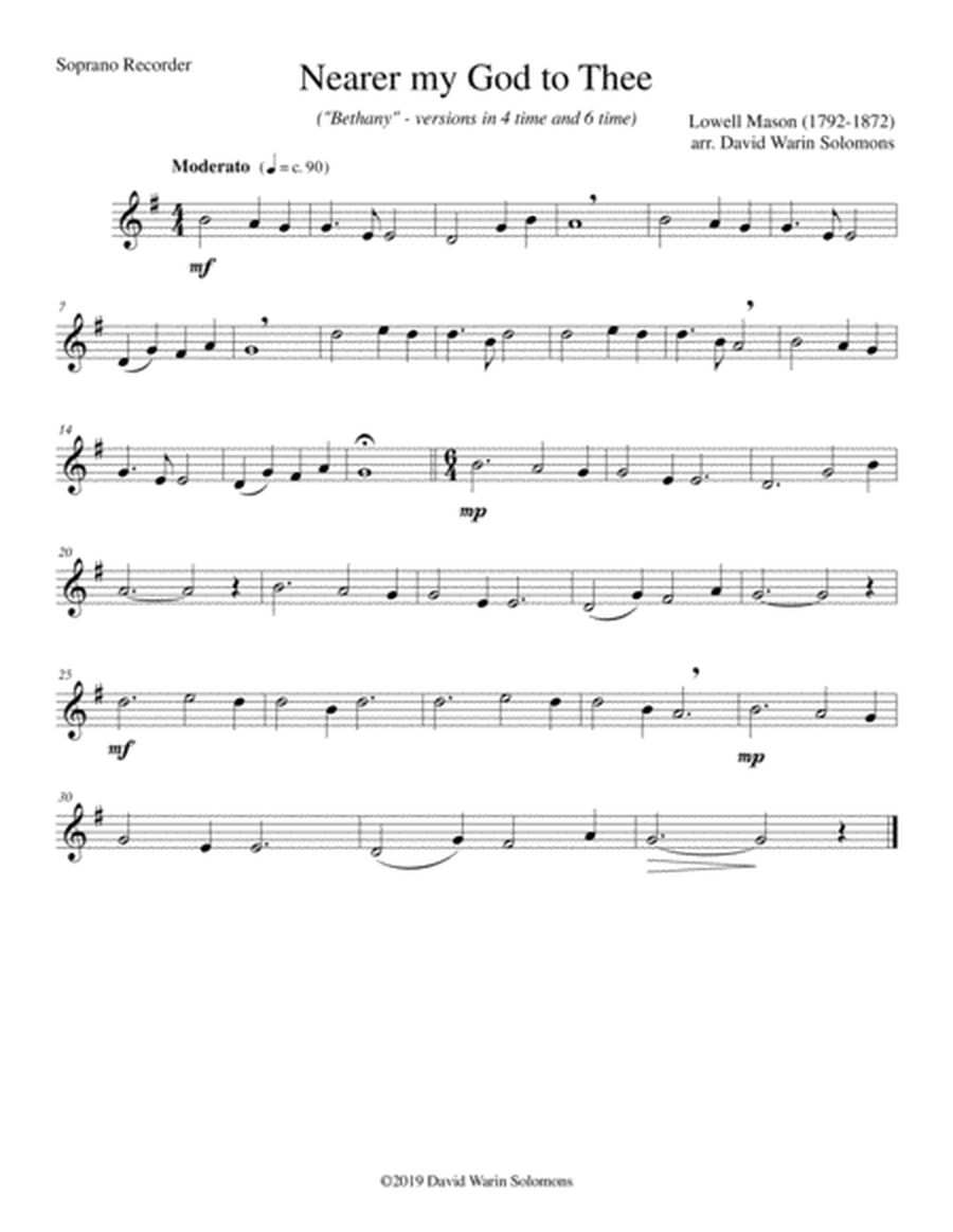 Nearer my God to Thee (Bethany) for recorder quartet image number null