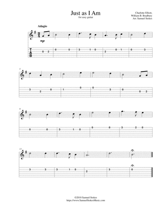 Book cover for Just as I Am - for easy guitar with TAB