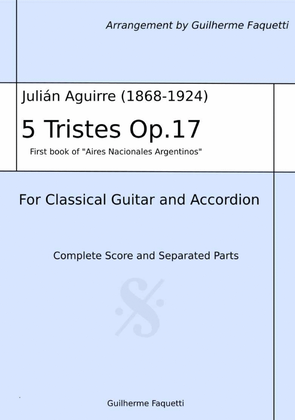 Book cover for Julián Aguirre - 5 Tristes Op.17. Arrangement for Classical Guitar and Accordion