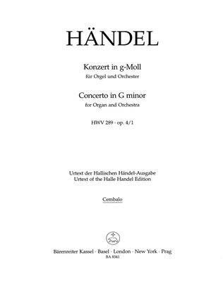 Book cover for Concerto for Organ and Orchestra g minor, Op. 4/1 HWV 289