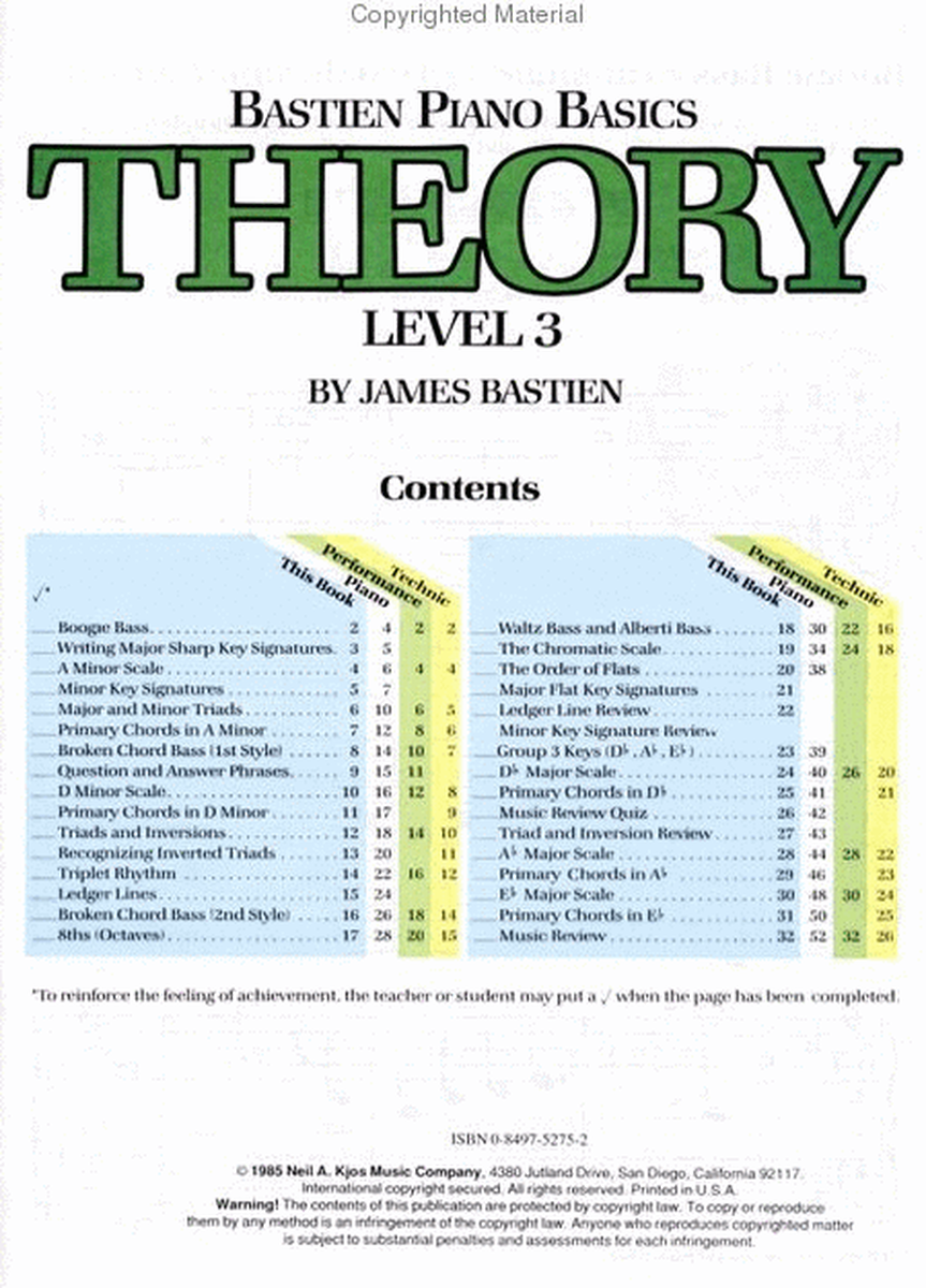 Bastien Piano Basics, Level 3, Theory