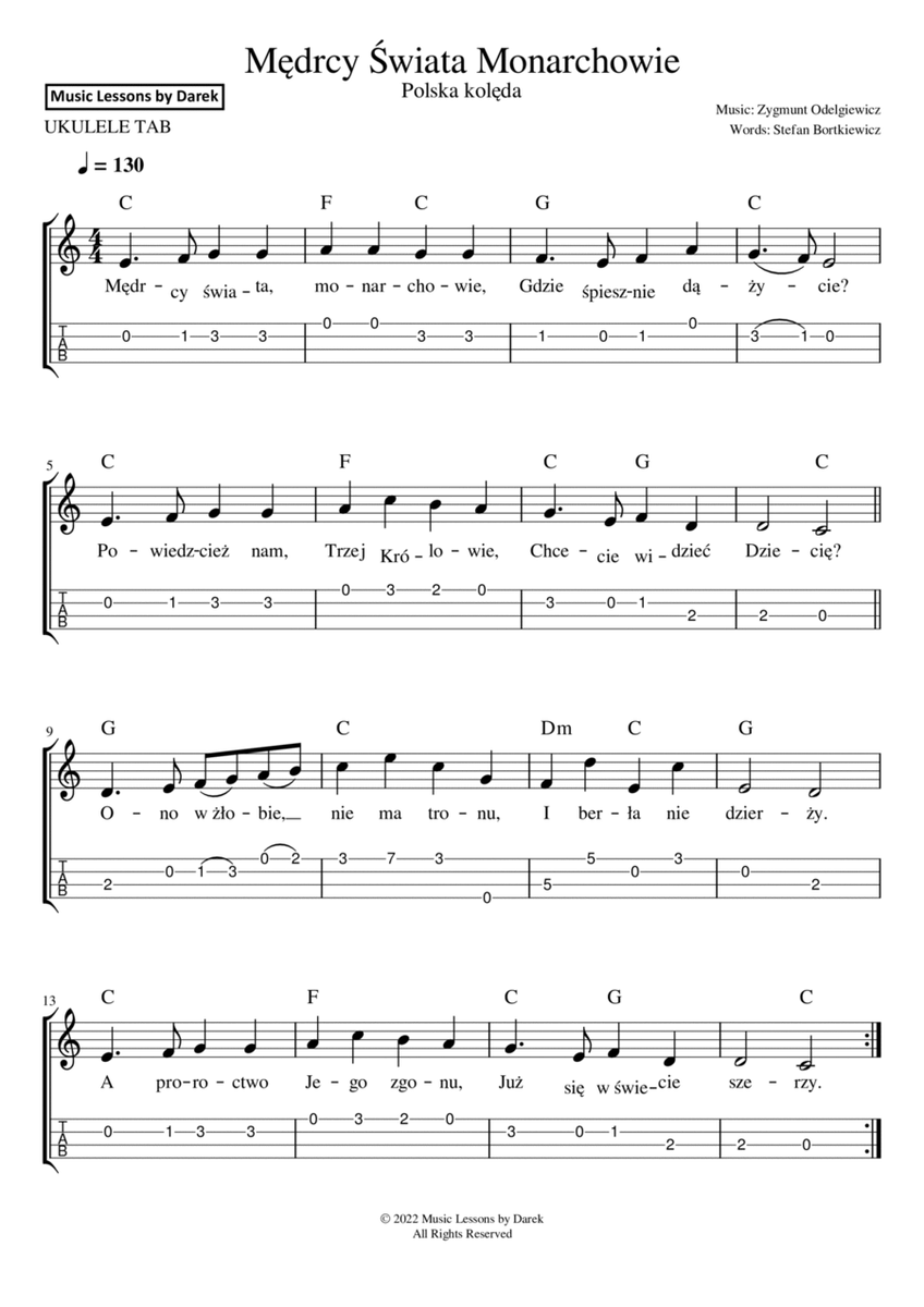 Mędrcy Świata Monarchowie (Polish Christmas Carol) [UKULELE TAB] image number null