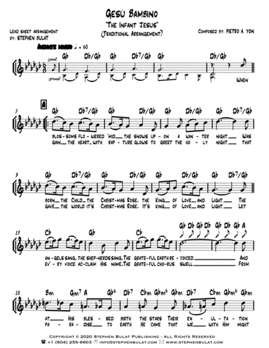Gesù Bambino (The Infant Jesus) - Lead sheet arranged in traditional and jazz style (key of Gb)