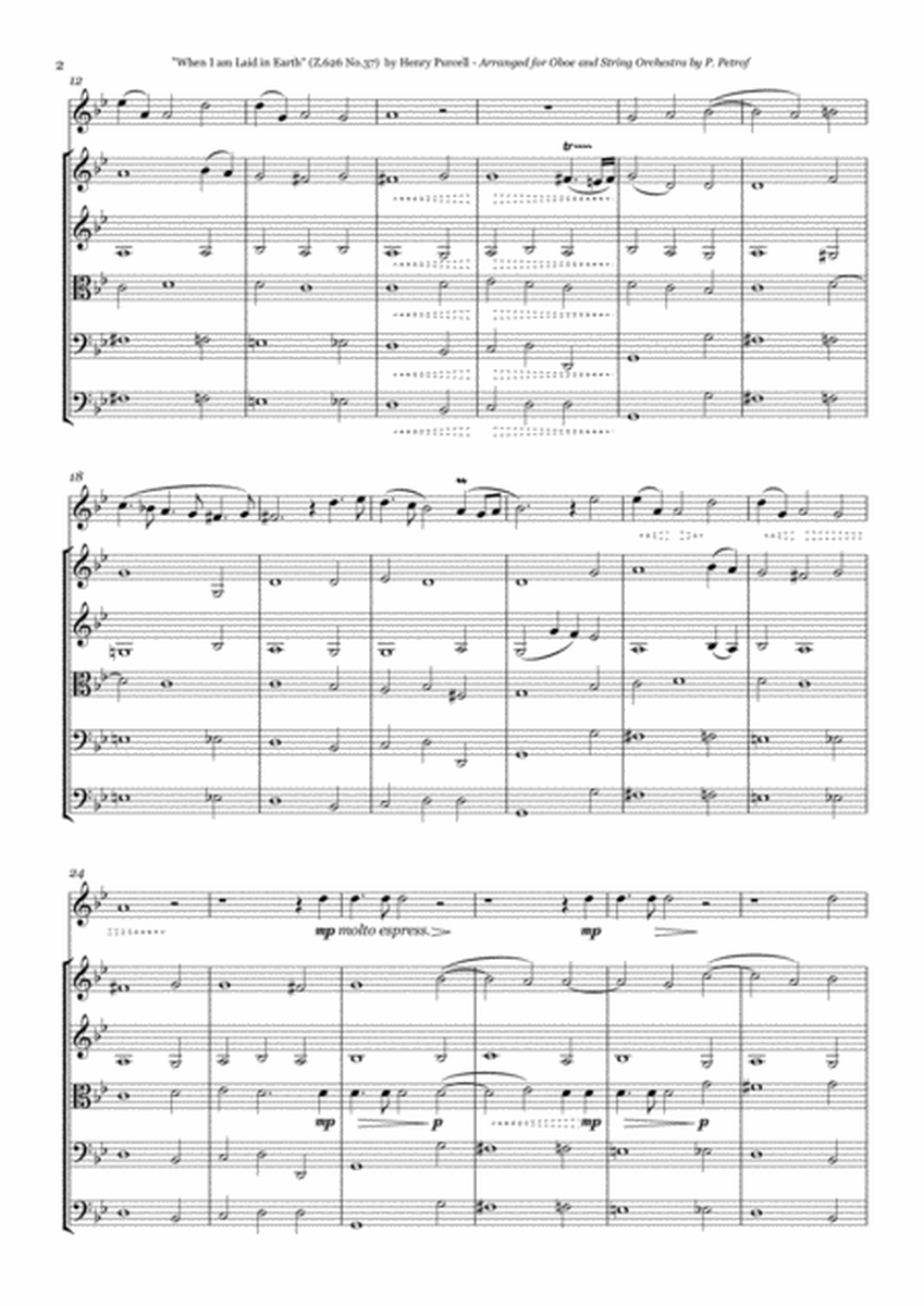 Pursell - Dido's Lament - Oboe and String Orchestra, score and parts image number null
