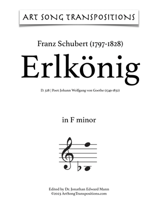 Book cover for SCHUBERT: Erlkönig, D. 328 (transposed to F minor, E minor, and E-flat minor)