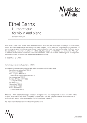 Book cover for Ethel Barns - Humoresque for violin and piano