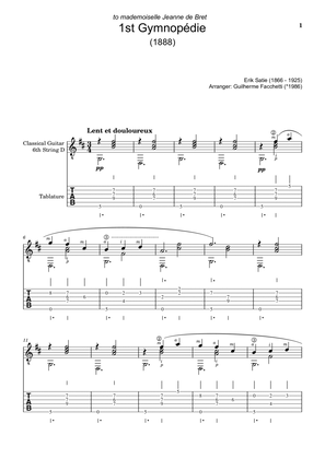 Book cover for Erik Satie - 1st Gymnopédie. Arrangement for Classical Guitar. Score and Tablature