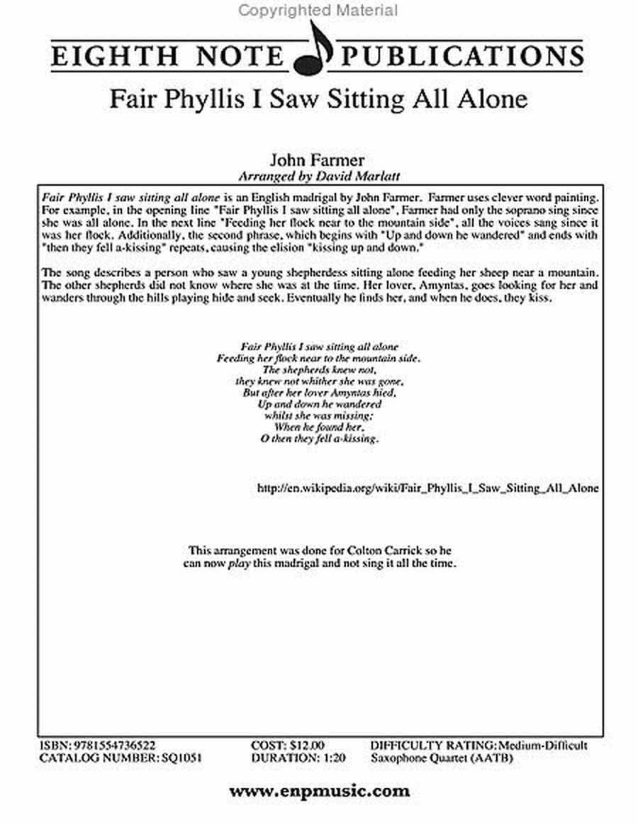 Fair Phyllis I Saw Sitting All Alone