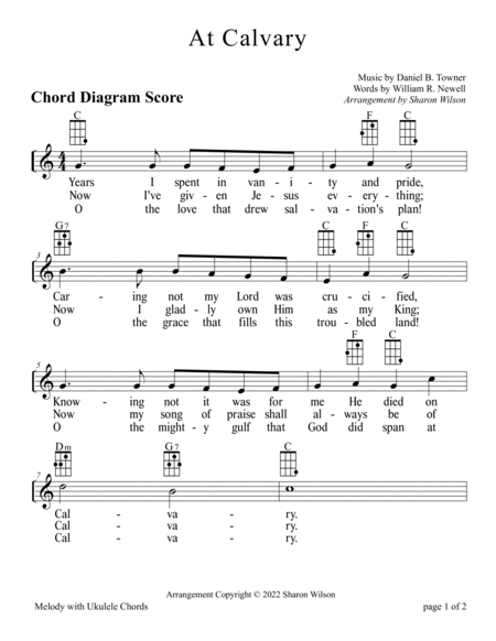 At Calvary for Ukulele (Chords, TAB, Melody, and Lyrics with optional Piano  Accompaniment) by Sharon Wilson - High Voice - Digital Sheet Music | Sheet  Music Plus