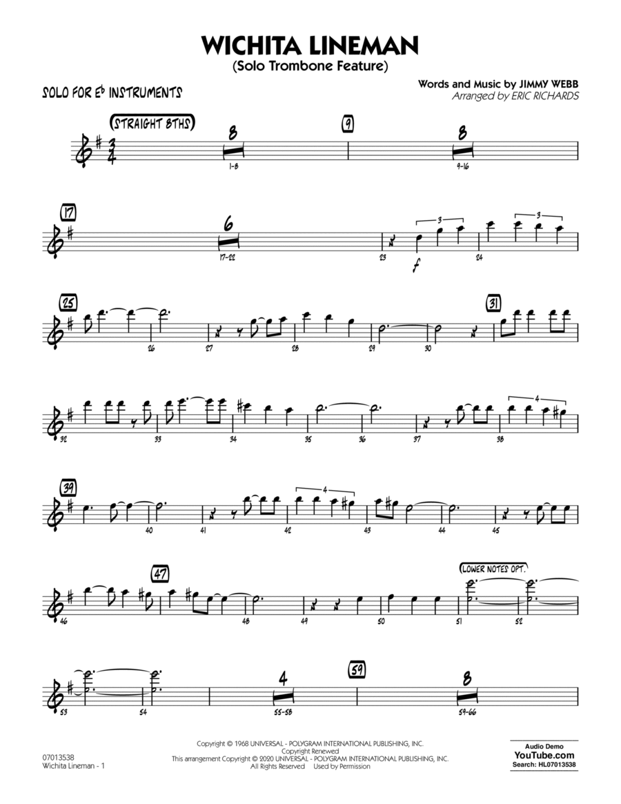 Wichita Lineman (arr. Eric Richards) - Solo for Eb Instruments