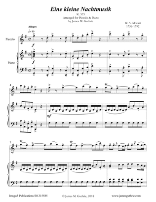 Book cover for Mozart: Eine kleine Nachtmusik for Piccolo & Piano