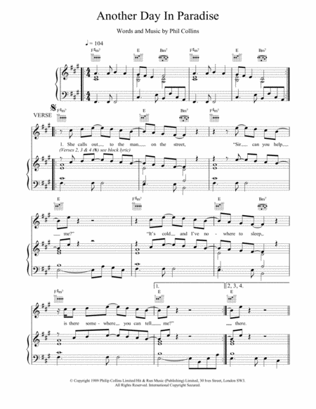 Phil Collins Another Day in Paradise Sheet Music Downloads