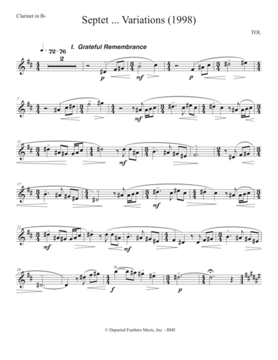 Septet, opus 77 ... Variations on a Shaker Tune (1998) clarinet part