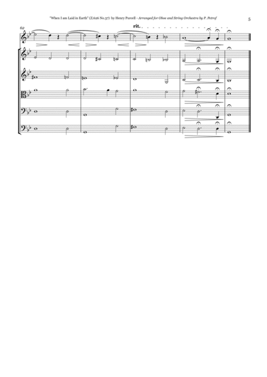 Pursell - Dido's Lament - Oboe and String Orchestra, score and parts image number null