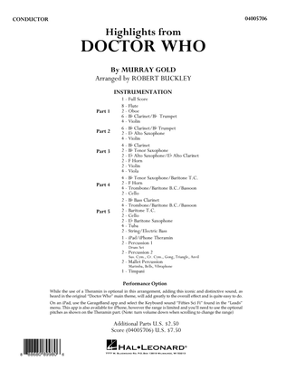 Book cover for Highlights from Doctor Who (arr. Robert Buckley) - Conductor Score (Full Score)