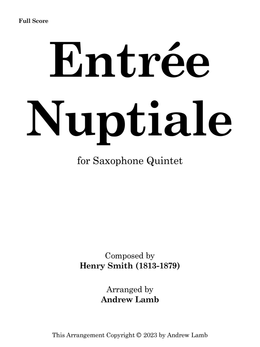 Entrée Nuptiale (by Henry Smith, arr. for Saxophone Quintet) image number null