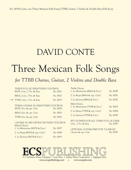Three Mexican Folk Songs (Full Score for TTBB Version)