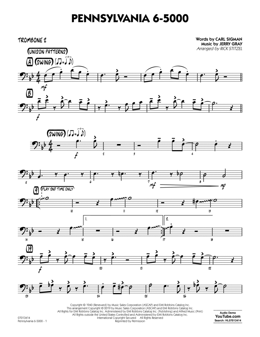 Pennsylvania 6-5000 (arr. Rick Stitzel) - Trombone 2