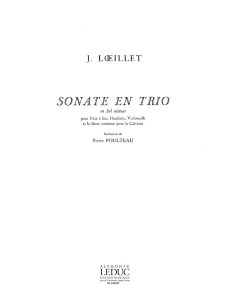 Loeillet Trio Sonata In G Minor Op 1 No 3 Recorder Oboe & Cello Book