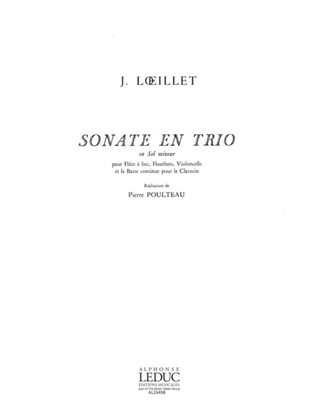 Loeillet Trio Sonata In G Minor Op 1 No 3 Recorder Oboe & Cello Book