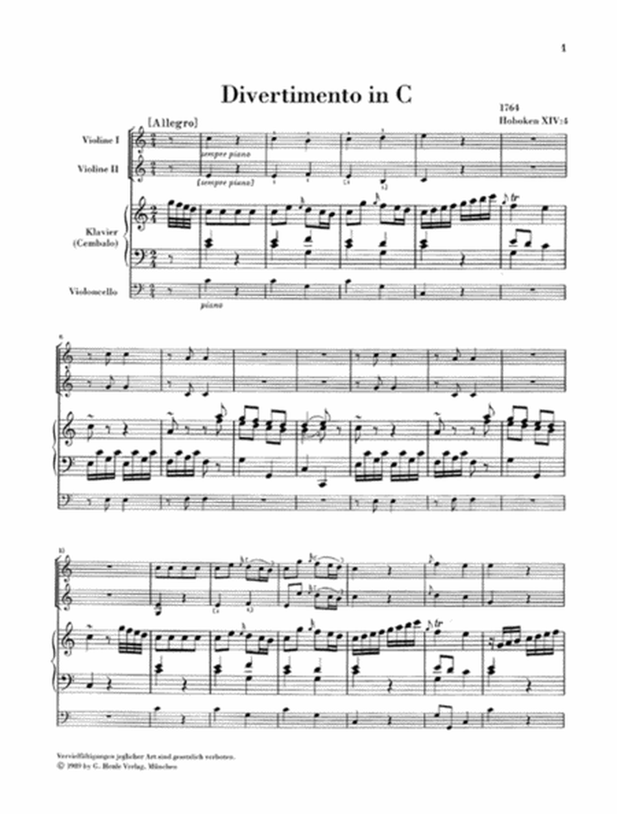 Divertimenti for Piano (Cembalo) with 2 Violins and Violoncello