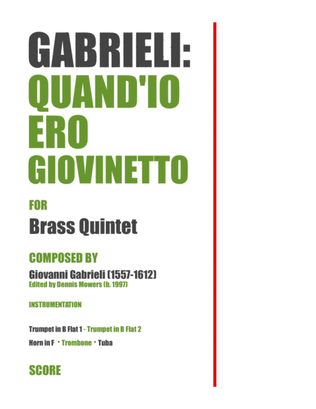 Book cover for "Quand'io ero giovinetto" for Brass Quintet - Giovanni Gabrieli