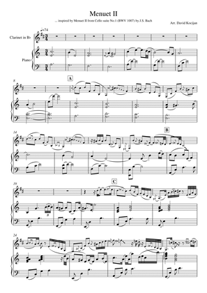 Book cover for Menuet II from Cello suite No.1 (clarinet & piano)