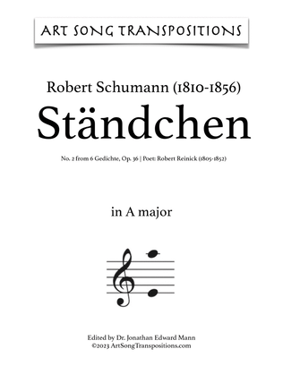 Book cover for SCHUMANN: Ständchen, Op. 36 no. 2 (transposed to A major)