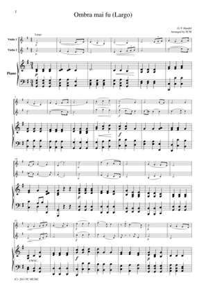 Book cover for Handel Ombra mai fu (Largo), for 2 Violins & Piano, VN205