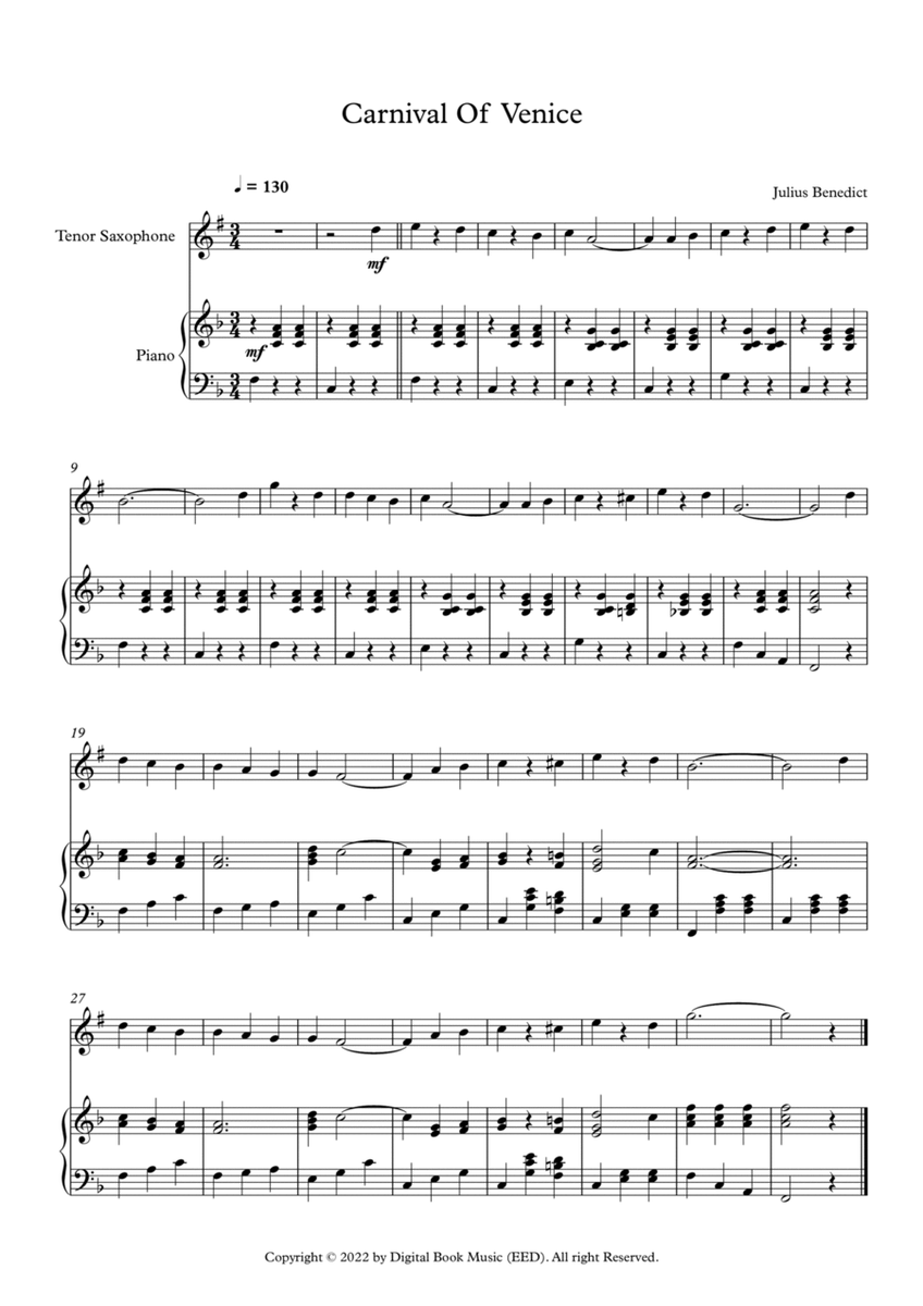 Carnival Of Venice - Julius Benedict (Tenor Sax + Piano) image number null