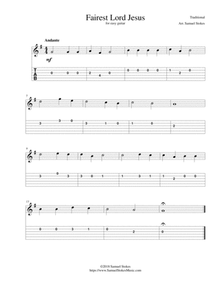 Book cover for Fairest Lord Jesus - for easy guitar with TAB