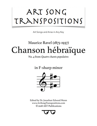 Book cover for RAVEL: Chanson hébraïque (transposed to F-sharp minor)