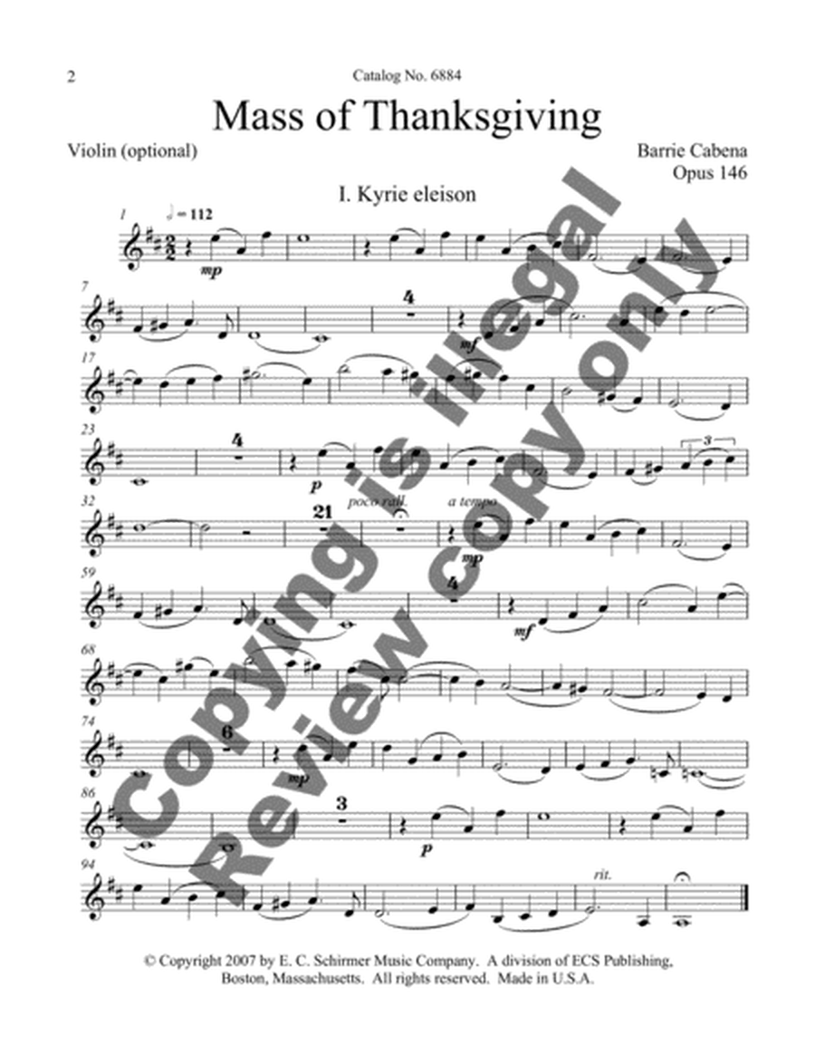 Mass of Thanksgiving (Violin part)