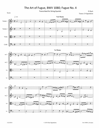Book cover for Bach: The Art of Fugue (BWV 1080), Fugue No. 4 Arranged for String Quartet